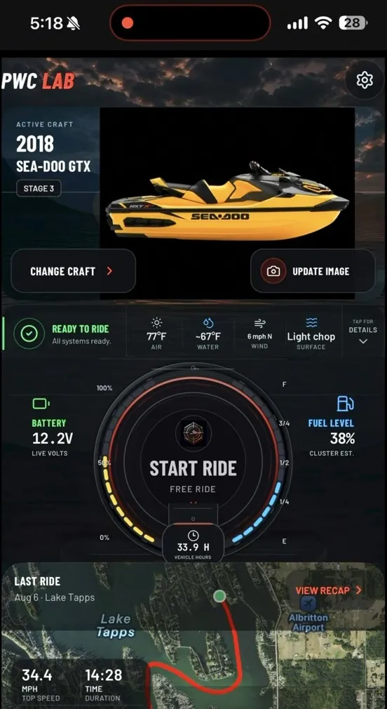Recorded ride map in PWC Lab